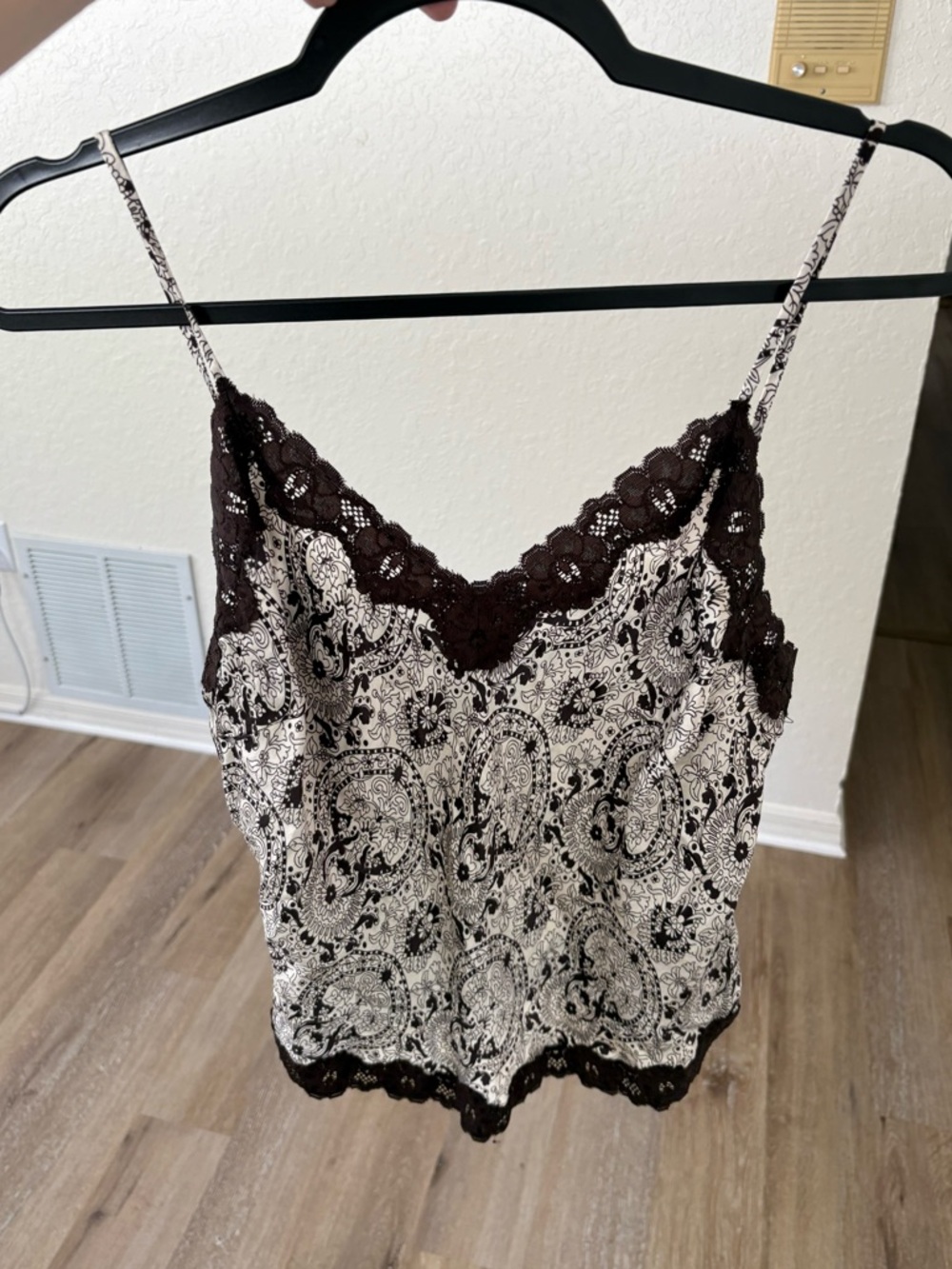 100% silk tank Vintage brown lace